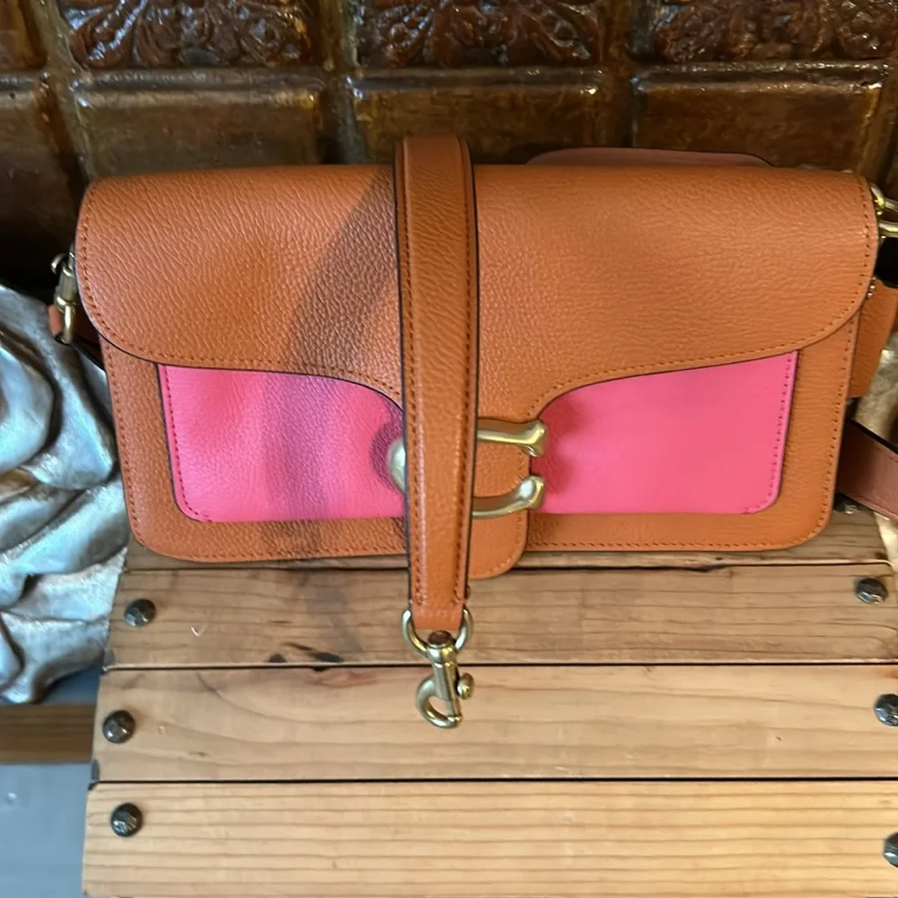 EUC: Coach Color Block Leather Crossbody with additional short strap & dust bag.